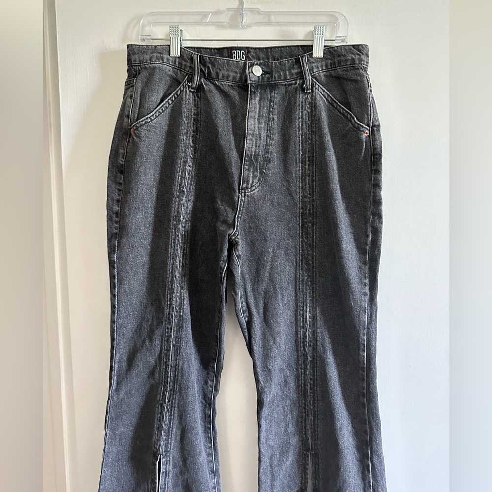 Urban Outfitters BDG Washed Black Denim Tati High Waisted Slit Flare Jean - Picture 10 of 13
